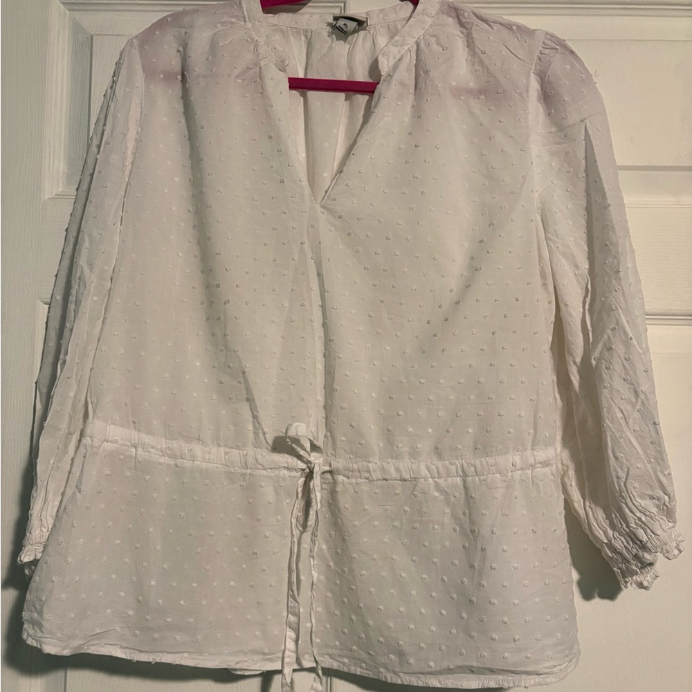 a new day White Swiss Dot Tie-Waist Tunic